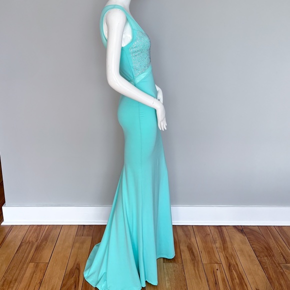 NWOT MISS MOI Sexy Evening Prom Wedding Party Gown Mint Dress Crystals Mesh S - Picture 8 of 15